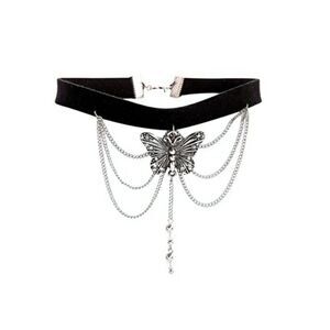 Butterfly Clear Crystal Vintage Silver Sued Choker Statement Necklace